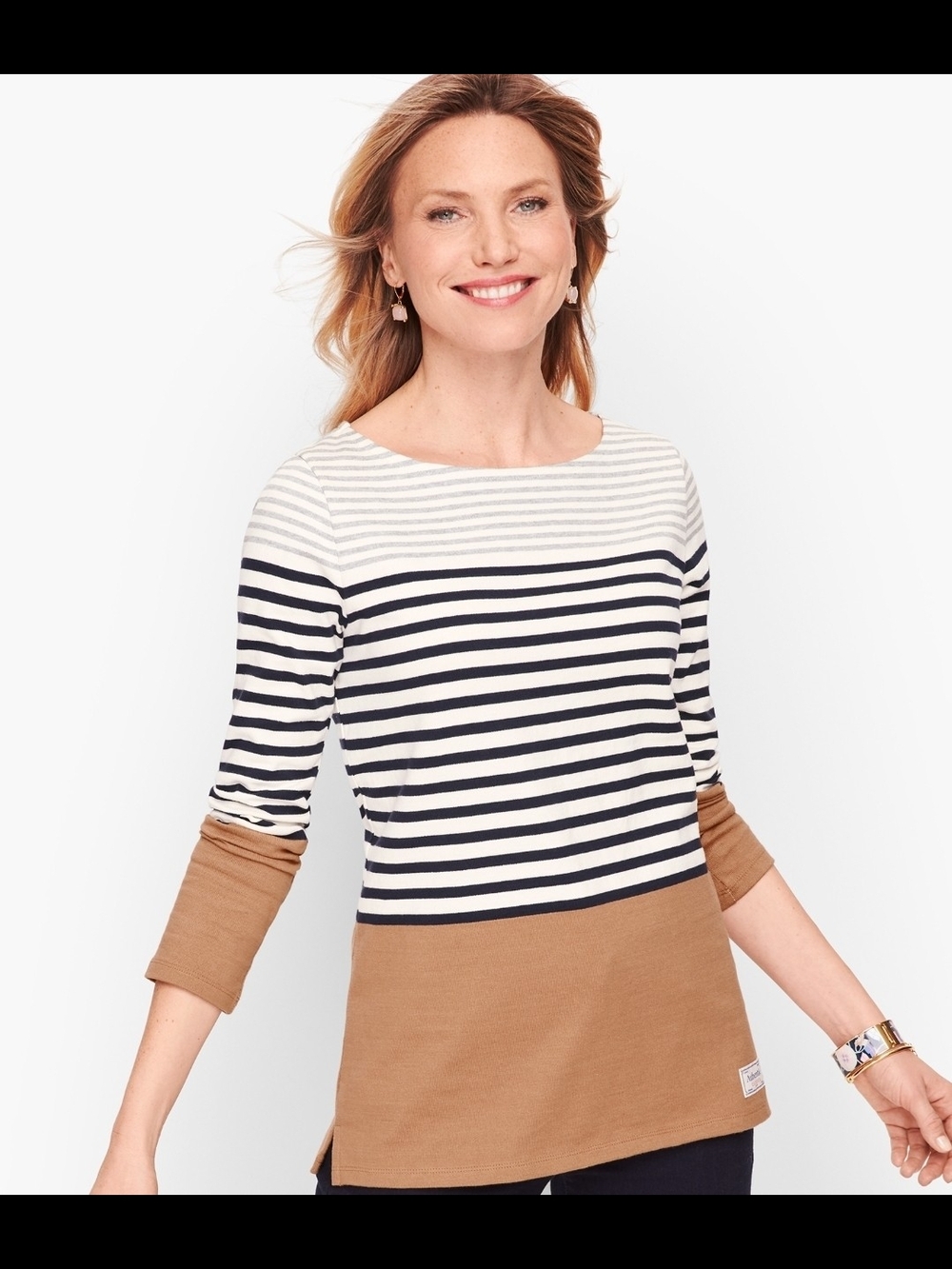 Talbots Authentic Randall Striped Black, White & Brown Colorblock Top Size 1X